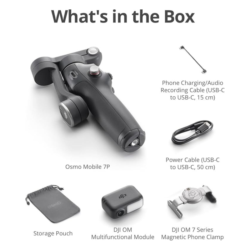DJI Osmo Mobile 7P Gimbal Stabilizer for iPhone, Android, Native Tracking, Lighting, 3-Axis Phone Gimbal, Quick Launch, One-Tap Edit, Built-in Extension Rod & Tripod, 10hrs Use, Phone Charging