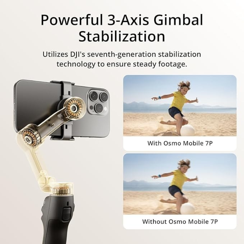 DJI Osmo Mobile 7P Gimbal Stabilizer for iPhone, Android, Native Tracking, Lighting, 3-Axis Phone Gimbal, Quick Launch, One-Tap Edit, Built-in Extension Rod & Tripod, 10hrs Use, Phone Charging