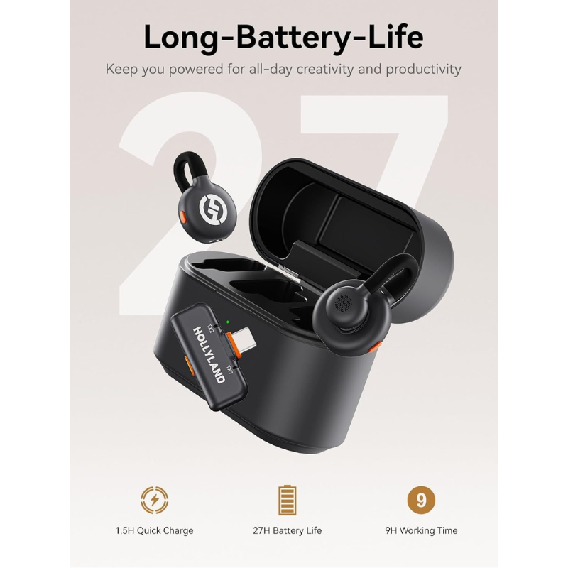 Hollyland Lark M2S Wireless Microphone with USB-C Plug for iPhone 15/16/17 and Android, 300m Range, 27h for Vlogging