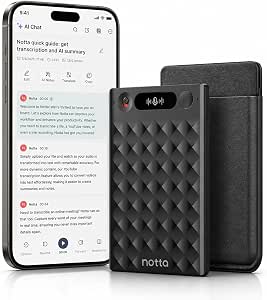Notta Memo AI Voice Recorder Bluetooth V5.3 | Real-Time Transcription & Translation | 4 MEMS + Bone Mic | 32GB Storage | 30H Recording | 470mAh Battery | Smart Meeting & Lecture Recorder