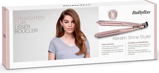 Babyliss Keratine Shine 2in1 Hair Straightener, Pink