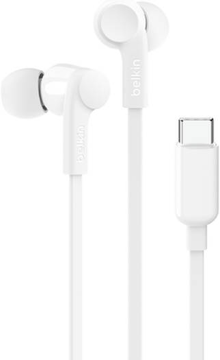 Belkin SoundForm Headphones with USB-C Connector White, In-Ear Earphones w/ Microphone, 10mmHigh-fidelity, Immersive Audio, 1.2m