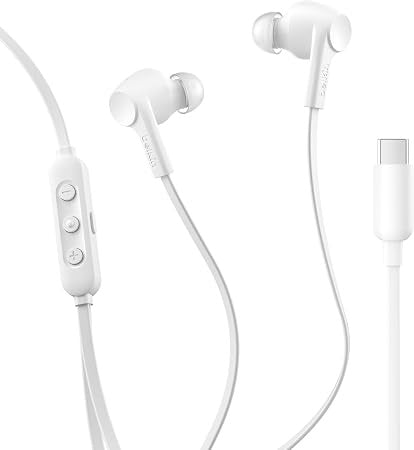 Belkin SoundForm Headphones with USB-C Connector White, In-Ear Earphones w/ Microphone, 10mmHigh-fidelity, Immersive Audio, 1.2m